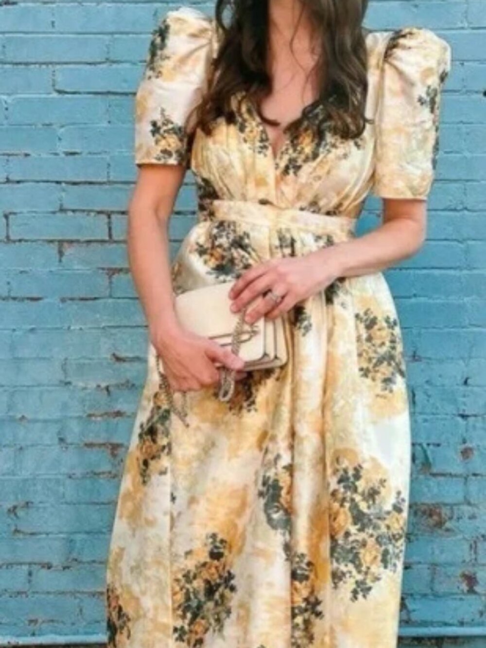 BHLDN Anthropologie Aurora Puff Sleeve Taffeta Maxi Dress Floral Size 10